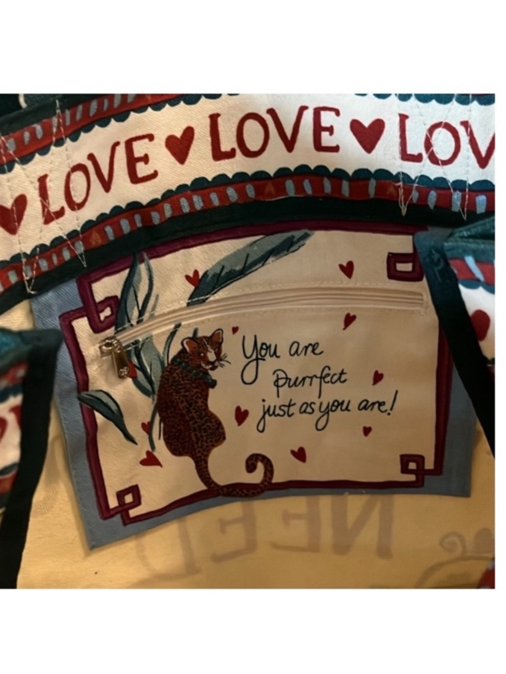 BRIGHTON Love Is All You Need Floral Tote Bag - Cream & Teal - Picture 9 of 9